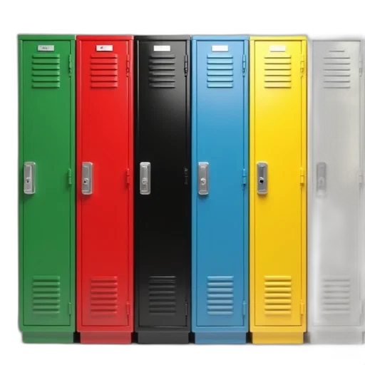 3d render, colorful, neon, monochrome, pastel, row, six, lockers transparent PNG cut-out