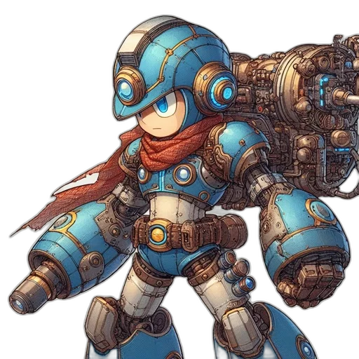 robot, weapon, concept art, fantasy art, pixel art, 3d render, blue, animated transparent PNG cut-out