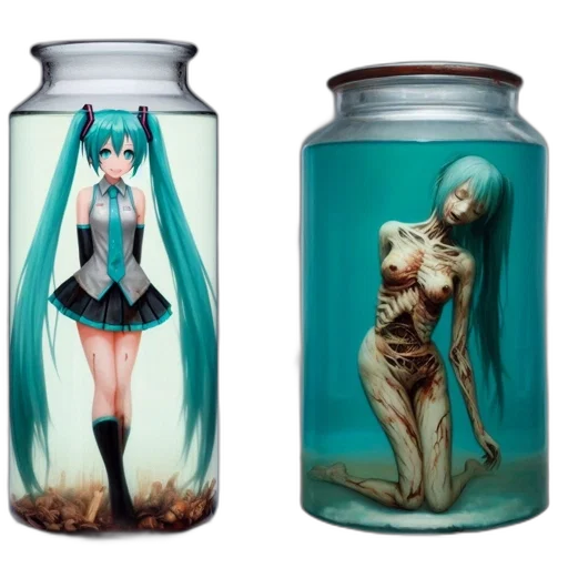 bottle, dress, concept art, anime, fantasy art, 3d render, underwater, blue transparent PNG cut-out