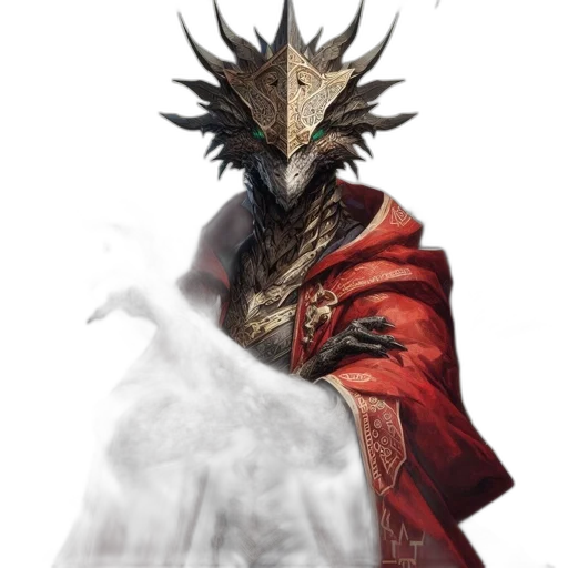 mask, dragon, staff, sword, concept art, fantasy art, comic book art, pixel art transparent PNG cut-out