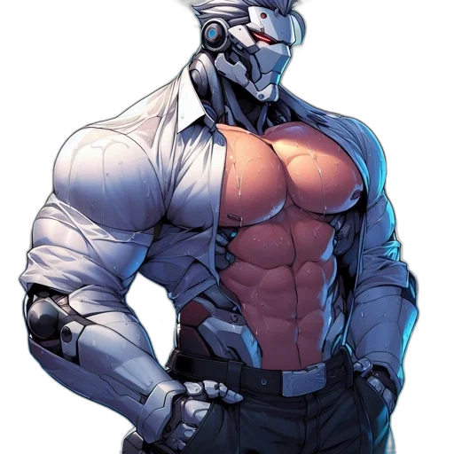 robot, animal, comic book art, concept art, cyberpunk, cartoon, blue, muscular transparent PNG cut-out