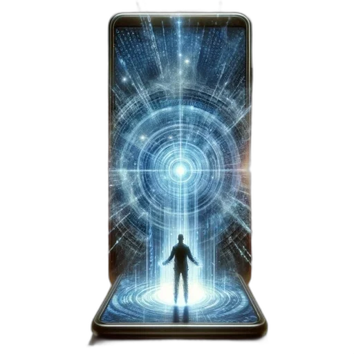 robot, staff, concept art, cyberpunk, outer space, individual, silhouetted, against transparent PNG cut-out