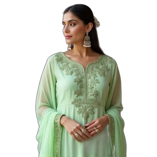 dress, green, light, embroidered transparent PNG cut-out