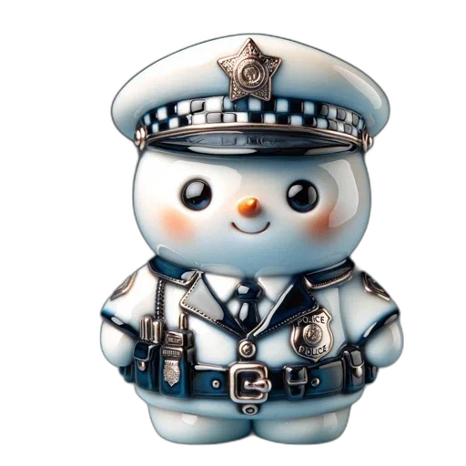 staff, detailed, ceramic, police, officer, figurine, stands, against transparent PNG cut-out