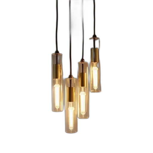 3d render, earth tones, golden, small, glass, cylinder, chandelier, gold transparent PNG cut-out