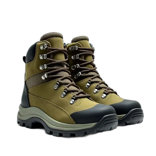 shoes, 3d render, pair, hiking, boots, green, brown, color transparent PNG cut-out