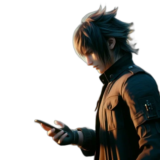jacket, staff, weapon, mask, concept art, 3d render, cyberpunk, dark transparent PNG cut-out