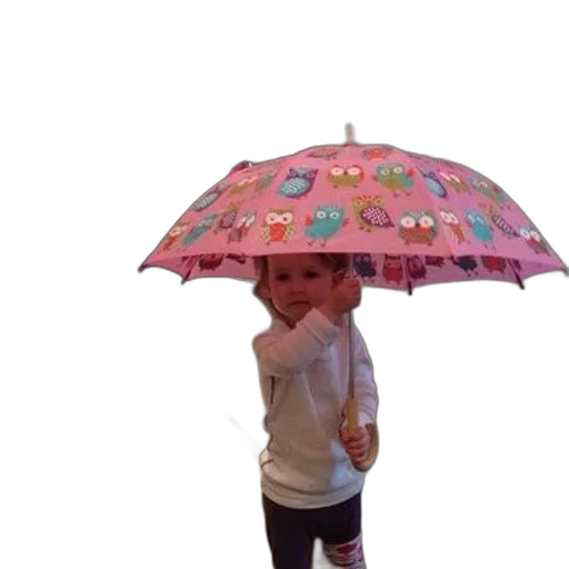 umbrella, 3d render, photorealistic, rain, child, holds, colorful, owl transparent PNG cut-out