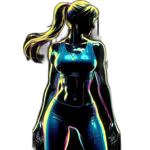 robot, dress, comic book art, concept art, cyberpunk, cartoon, neon lights, neon transparent PNG cut-out