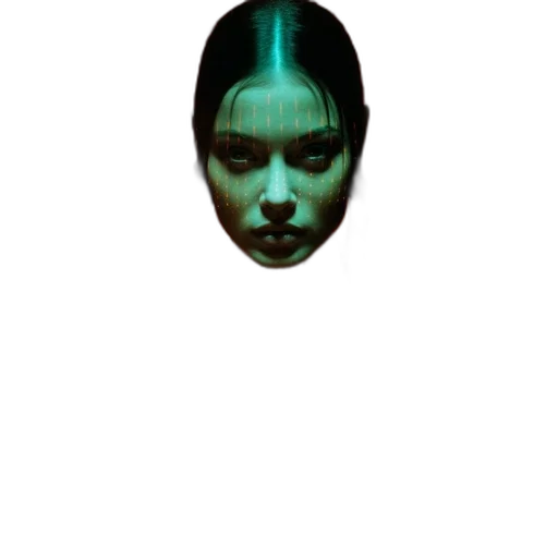 mask, face, hair, robot, pixel art, concept art, 3d render, photorealistic transparent PNG cut-out