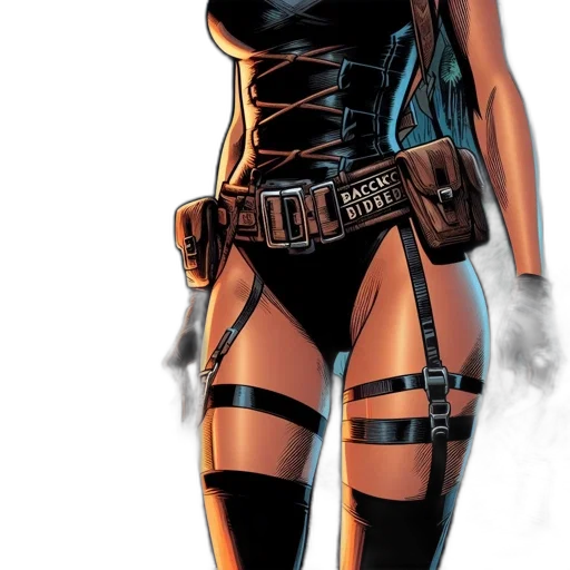 comic book art, concept art, female, character, wearing, adventurous, outfit, holds transparent PNG cut-out