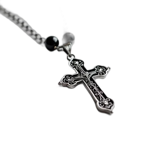 jewelry, sword, close-up, silver, chain, black, cross, pendant transparent PNG cut-out