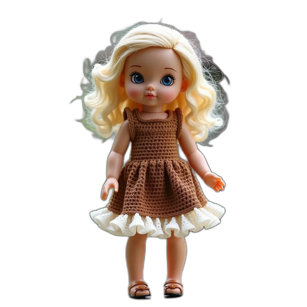 dress, 3d render, photorealistic, concept art, doll, blonde, hair, blue transparent PNG cut-out