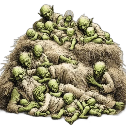 hair, creature, food, jacket, concept art, goblin-like, creatures, varying transparent PNG cut-out