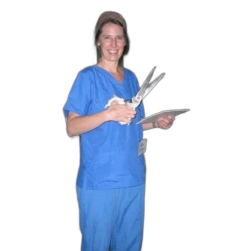 staff, weapon, sword, jewelry, woman, blue, scrubs, holds transparent PNG cut-out
