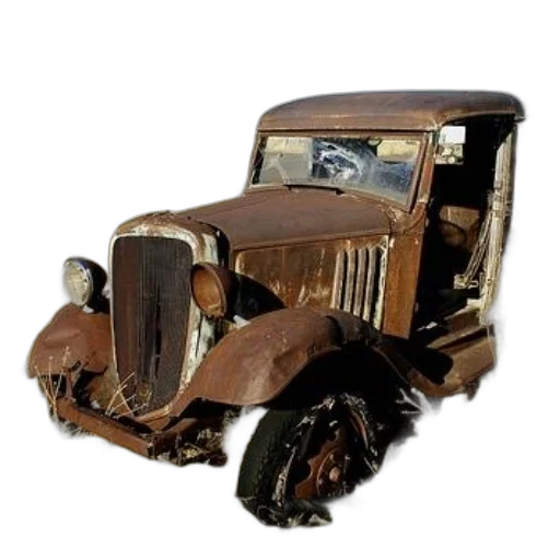 car, robot, 3d render, photorealistic, old, rusted, truck, sits transparent PNG cut-out