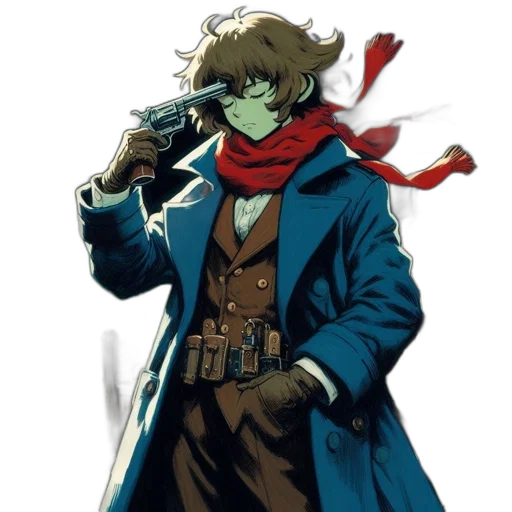 staff, jacket, mask, weapon, concept art, comic book art, anime, cartoon transparent PNG cut-out