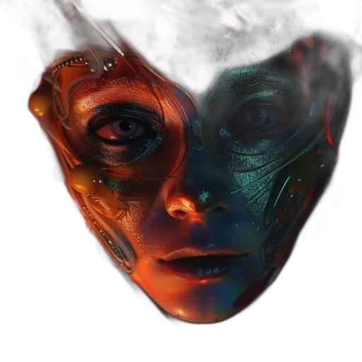mask, face, robot, creature, concept art, fantasy art, photorealistic, watercolor transparent PNG cut-out