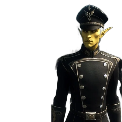 staff, concept art, 3d render, fantasy art, elf-like, soldier, black, military transparent PNG cut-out
