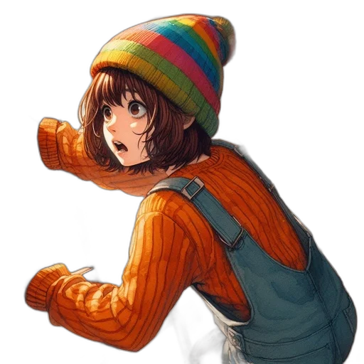 hat, jacket, dress, face, anime, watercolor, pixel art, concept art transparent PNG cut-out