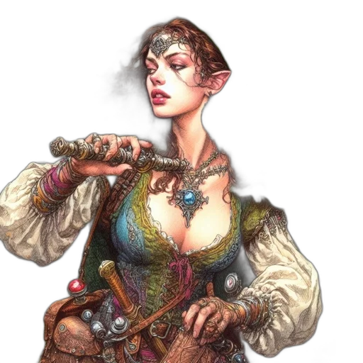jewelry, staff, dress, weapon, fantasy art, concept art, pixel art, comic book art transparent PNG cut-out