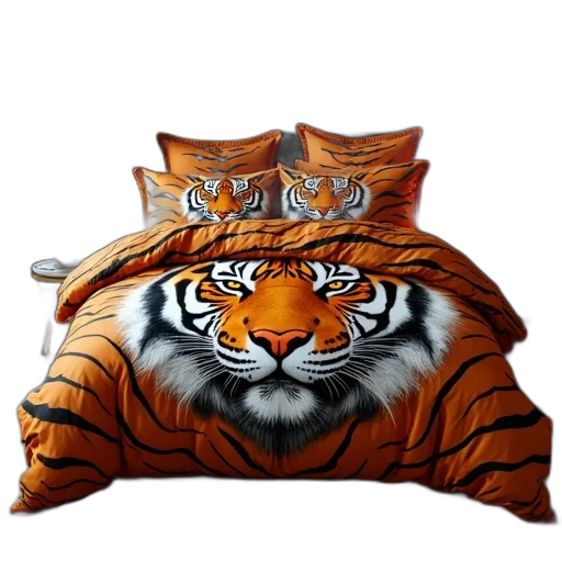 photorealistic, 3d render, tiger, print, piece, comforter, sets transparent PNG cut-out