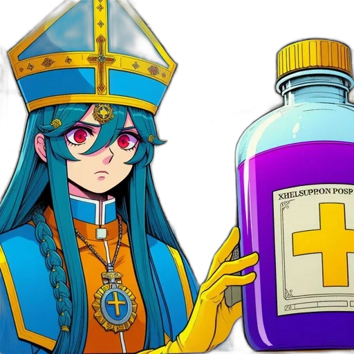 bottle, crown, weapon, anime, vaporwave, concept art, pixel art, blue transparent PNG cut-out