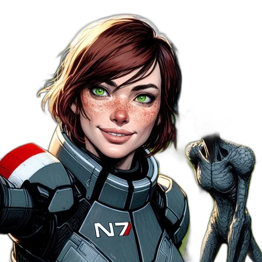 comic book art, concept art, cartoon, woman, green-eyed, short, reddish-brown, hair transparent PNG cut-out