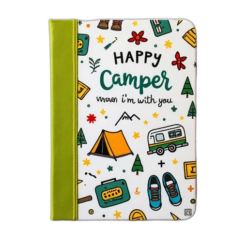 colorful, notebook, patterned, cover, featuring, various, illustrations, such transparent PNG cut-out