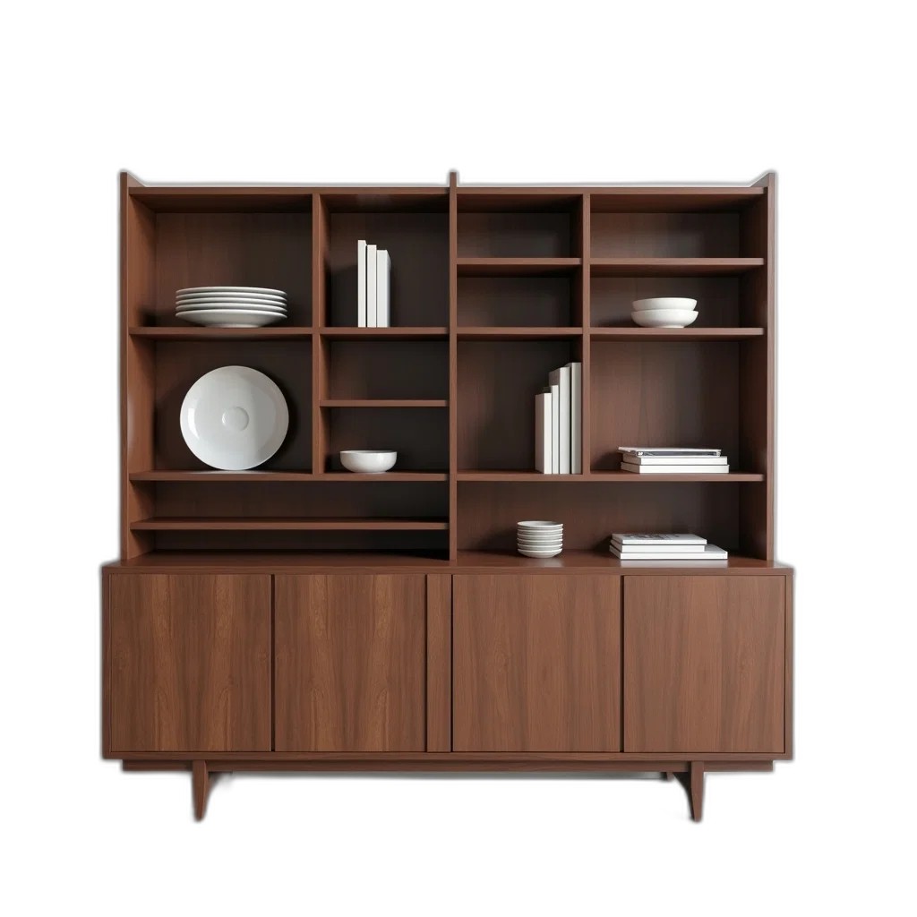 furniture, 3d render, photorealistic, earth tones, sleek, modern, brown, wooden transparent PNG cut-out