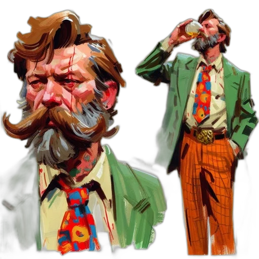 face, jacket, concept art, comic book art, photorealistic, watercolor, colorful, earth tones transparent PNG cut-out