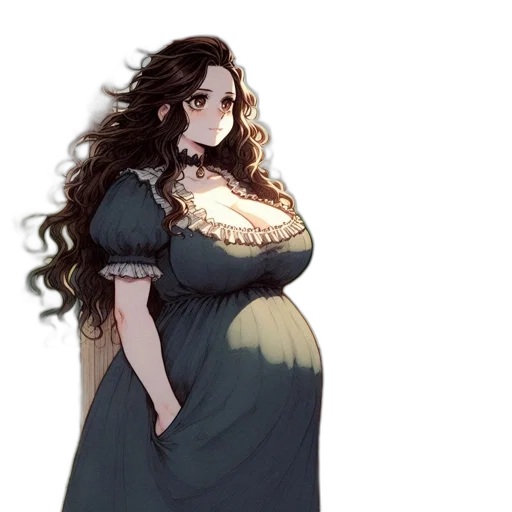 dress, concept art, fantasy art, pixel art, anime, dark, monochrome, pregnant transparent PNG cut-out