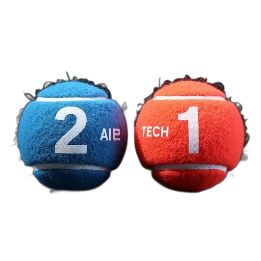 3d render, two, identical, black, white, striped, tennis, balls transparent PNG cut-out
