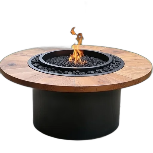 furniture, fire, round, wooden, table, black, metal, rim transparent PNG cut-out