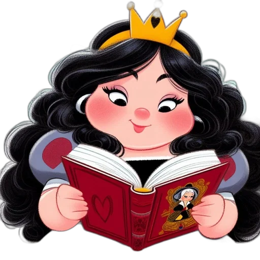 crown, cartoon, illustration, features, young, woman, dark, curly transparent PNG cut-out