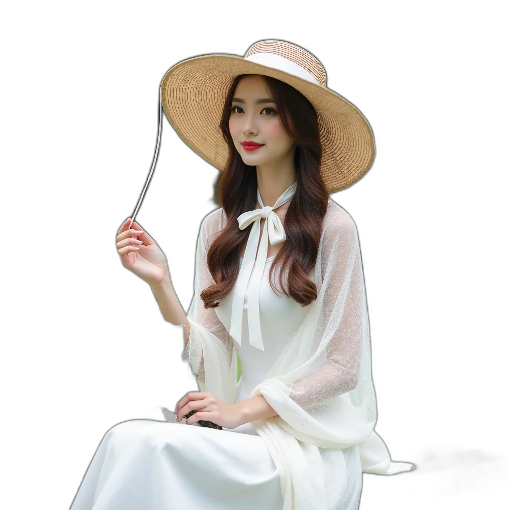 hat, staff, dress, umbrella, photorealistic, oil painting, 3d render, fantasy art transparent PNG cut-out