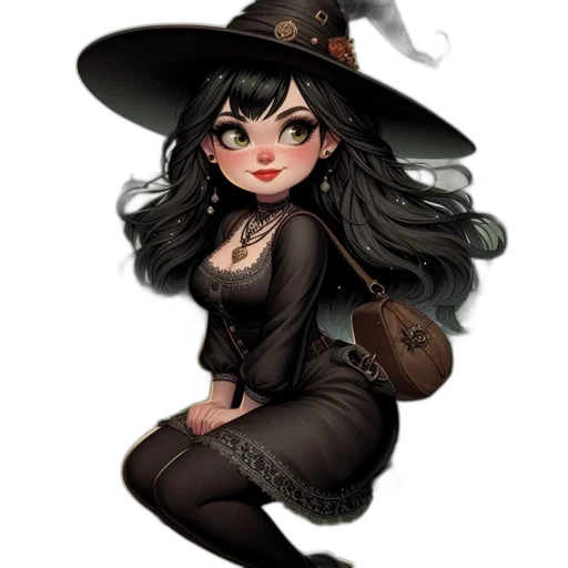 hat, staff, dress, fantasy art, concept art, pixel art, cartoon, dark transparent PNG cut-out