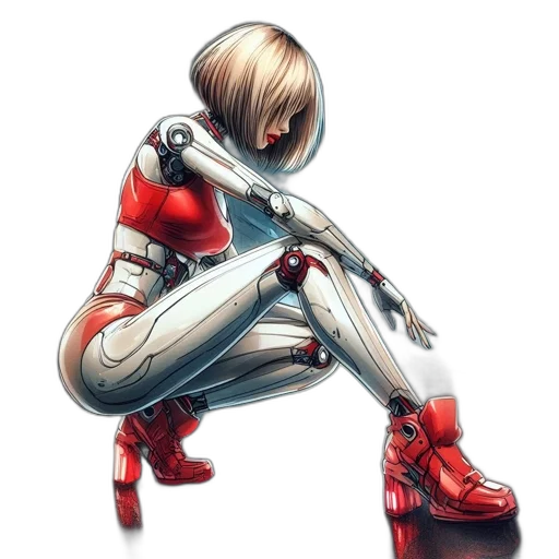 robot, weapon, concept art, cyberpunk, comic book art, 3d render, outer space, red transparent PNG cut-out