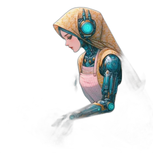 robot, mask, dress, face, concept art, fantasy art, watercolor, 3d render transparent PNG cut-out