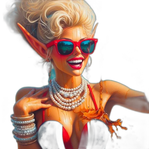 jewelry, fantasy art, comic book art, concept art, photorealistic, red, neon, woman transparent PNG cut-out