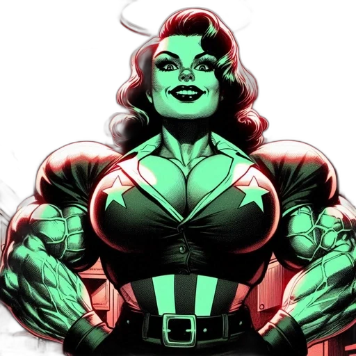 comic book art, concept art, cartoon, green, dynamic, superhero, woman, muscular transparent PNG cut-out