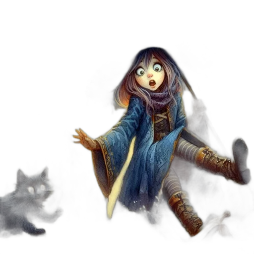 fantasy art, concept art, watercolor, comic book art, snow, blue, young, witch transparent PNG cut-out