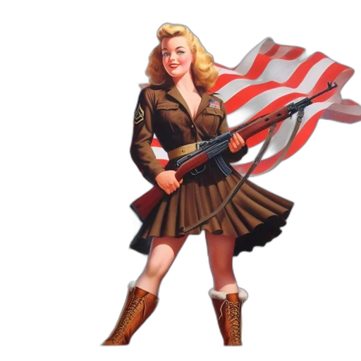weapon, concept art, pixel art, illustrated, woman, wwii-era, military, uniform transparent PNG cut-out