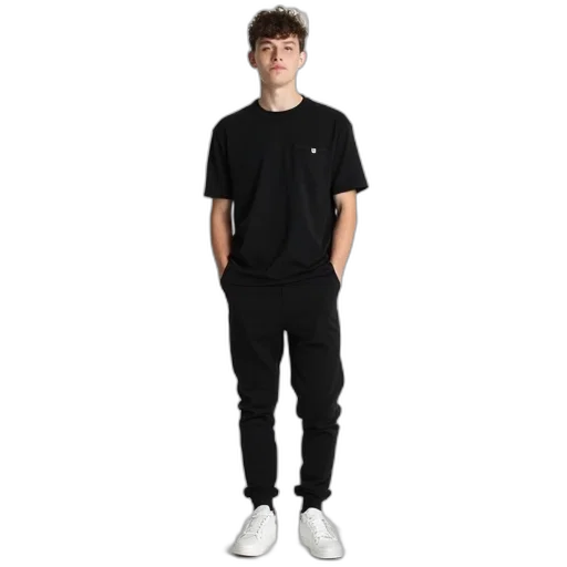 monochrome, dark, young, man, wearing, black, t-shirt, small transparent PNG cut-out