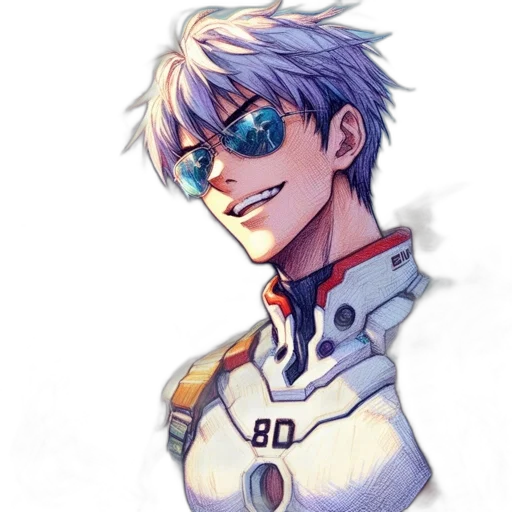 robot, jacket, face, staff, anime, concept art, cyberpunk, comic book art transparent PNG cut-out