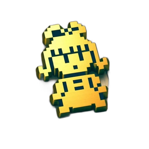 robot, creature, staff, weapon, pixel art, 3d render, concept art, golden transparent PNG cut-out