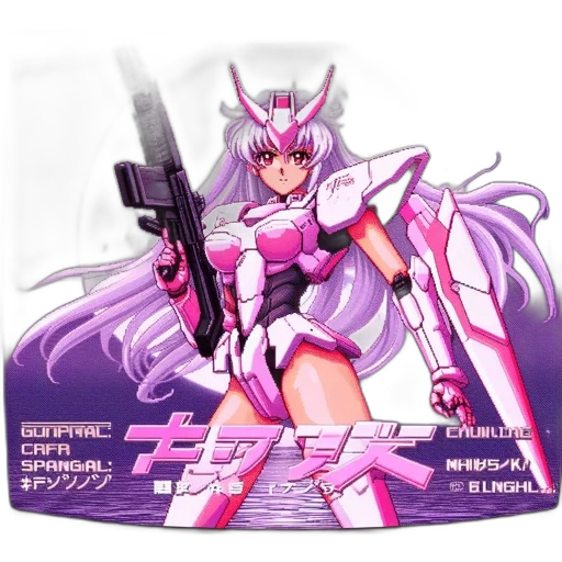 weapon, vaporwave, anime, concept art, cyberpunk, animated, character, wearing transparent PNG cut-out