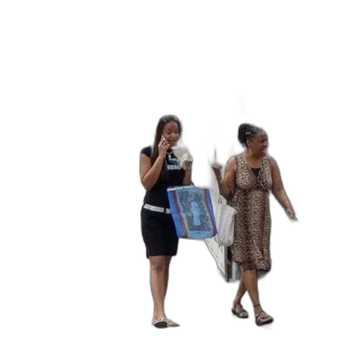 dress, staff, umbrella, two, women, walk, down, street transparent PNG cut-out