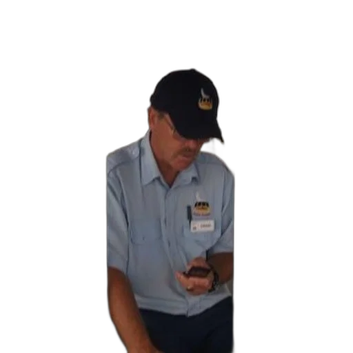 staff, hat, bottle, robot, man, blue, shirt, black transparent PNG cut-out