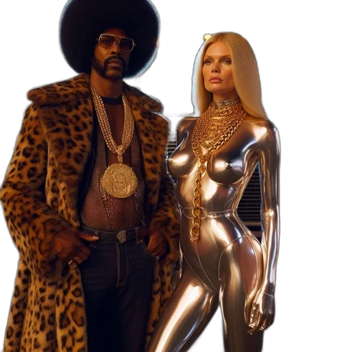 jacket, jewelry, concept art, man, afro, gold, chains, woman transparent PNG cut-out